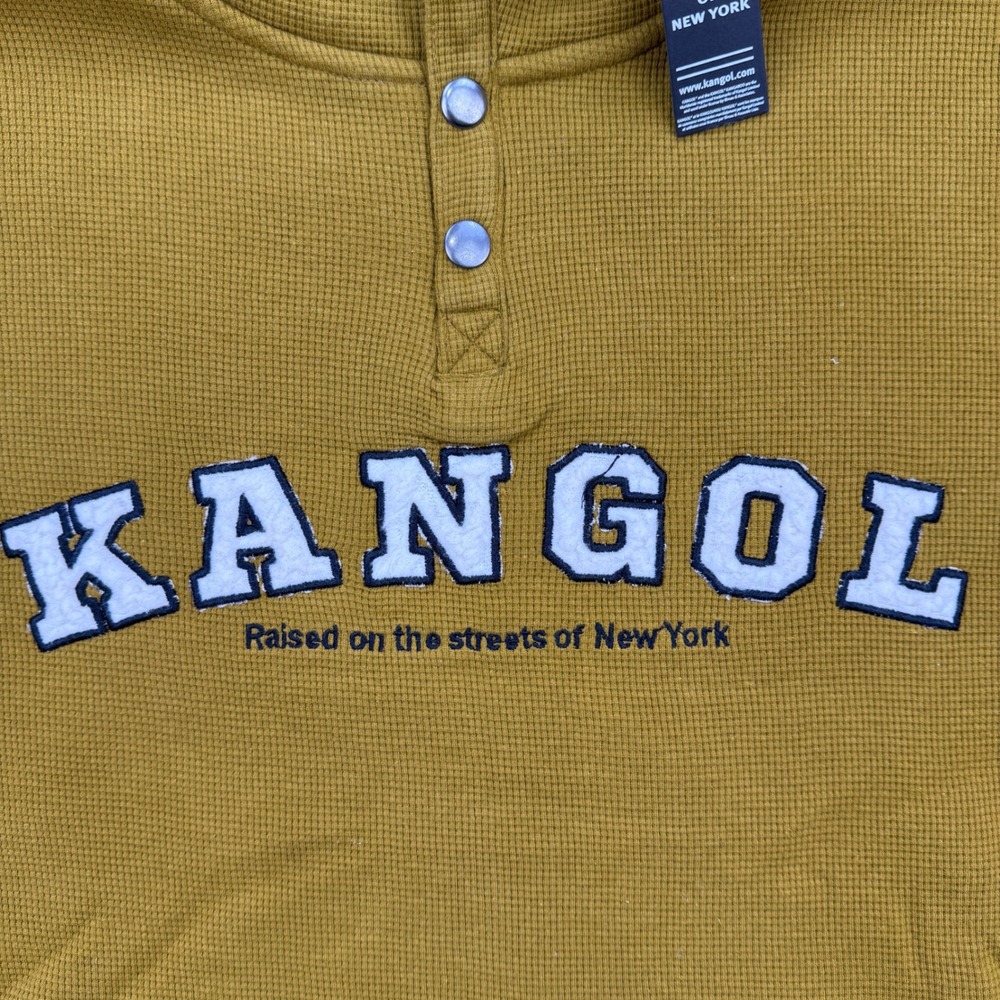 Kangol Hoodie Mens Small‎ Thermal Henley Mustard Yellow Sherpa Lined Streetwear - Picture 2 of 9
